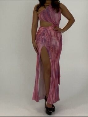 Hello Molly Pink & Purple Tie-Dye High-Slit Maxi Skirt